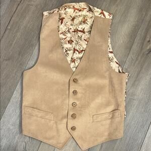 Handmade Tan Suede Like Western Boho Bird Pattern Button Vest Festival Size M?